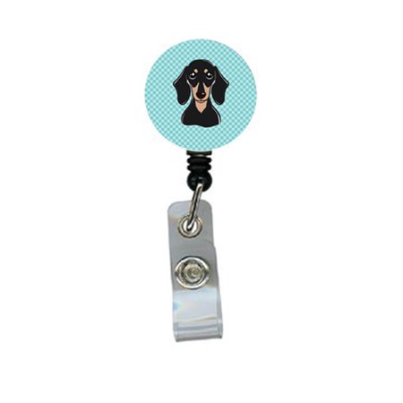 TEACHERS AID Checkerboard Blue Smooth Black And Tan Dachshund Retractable Badge Reel TE251295